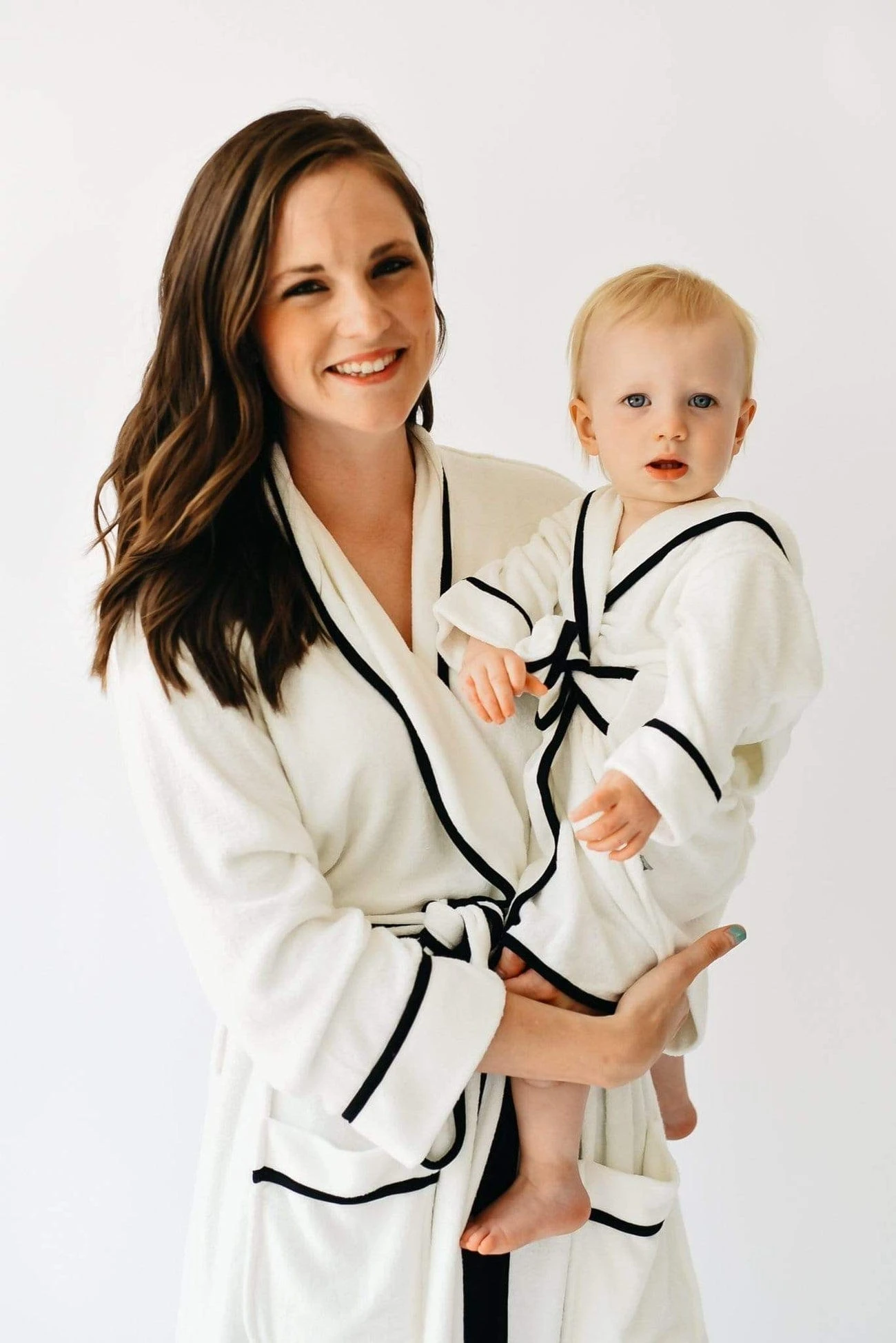 Toddler Bath Robe In Cloud With Midnight Trim 2 Toddler Bath Robe In Cloud With Midnight Trim - Image 2