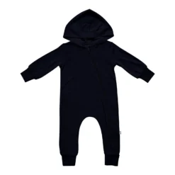 Bamboo Jersey Hooded Zippered Romper In Midnight