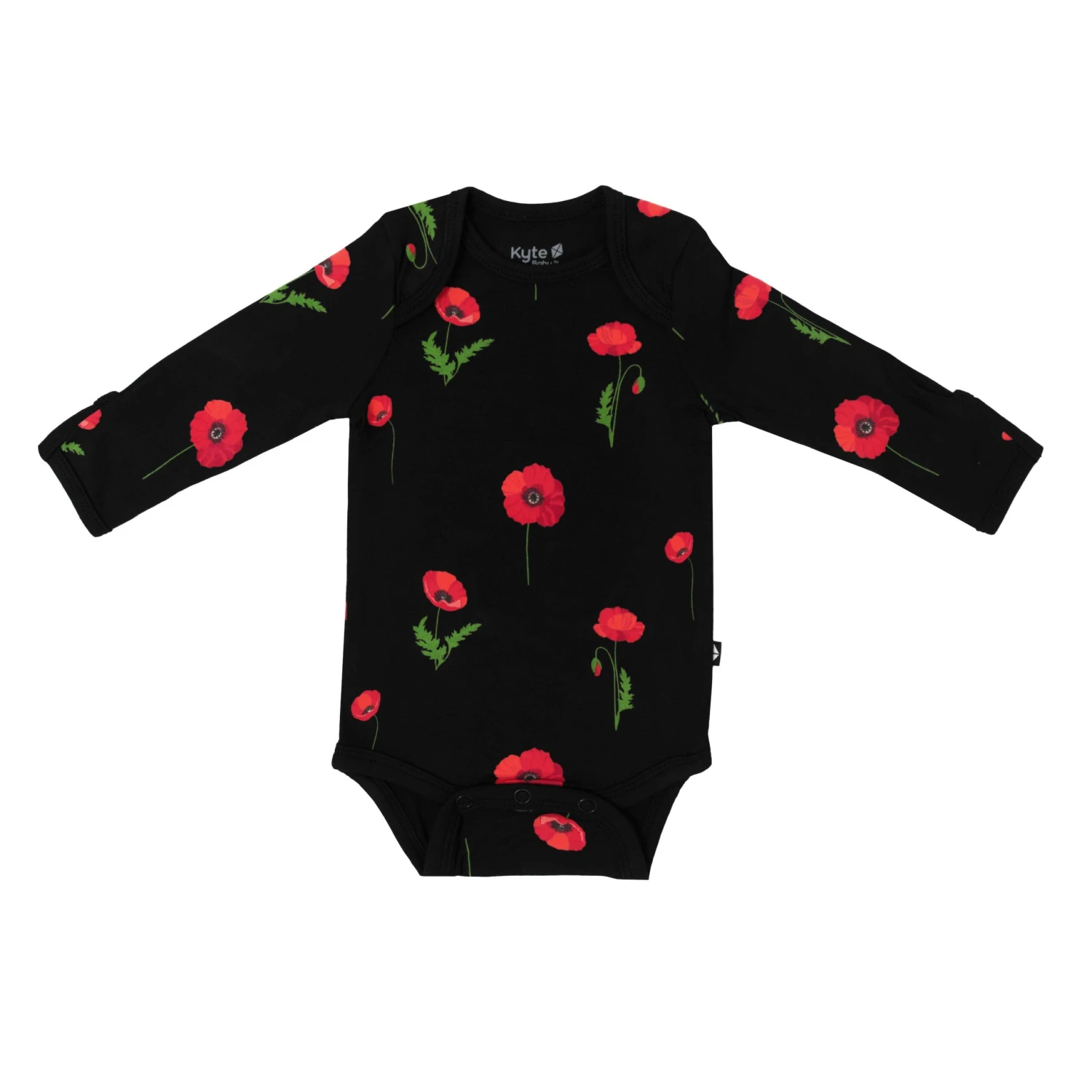 Long Sleeve Bodysuit In Midnight Poppies 1 Long Sleeve Bodysuit In Midnight Poppies