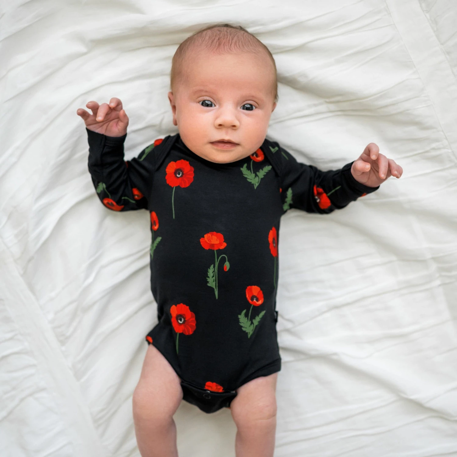 Long Sleeve Bodysuit In Midnight Poppies 2 Long Sleeve Bodysuit In Midnight Poppies - Image 2