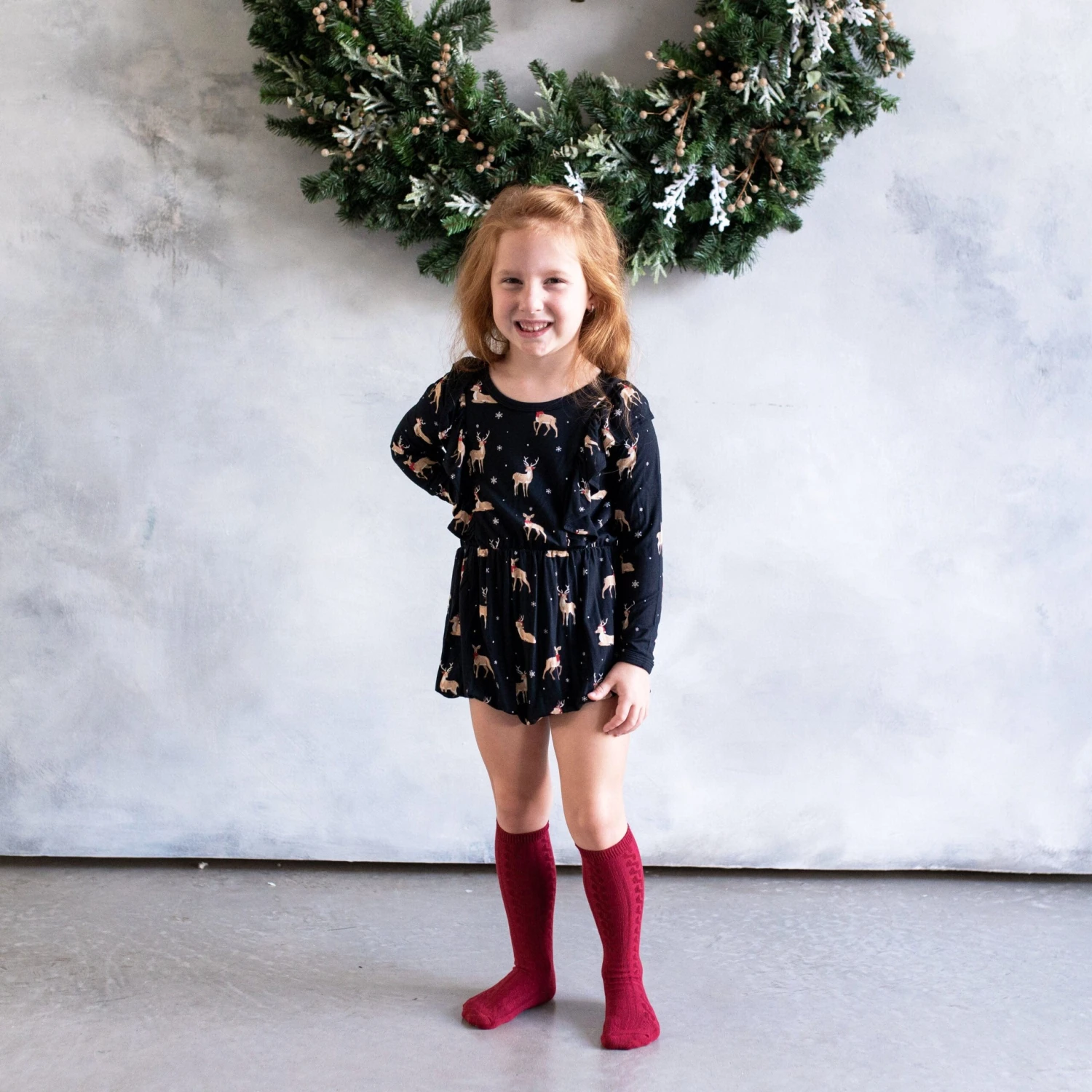 Long Sleeve Bubble Romper In Midnight Deer 2 Long Sleeve Bubble Romper In Midnight Deer - Image 2
