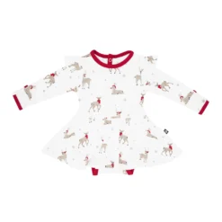 Long Sleeve Twirl Bodysuit Dress In Cloud Deer