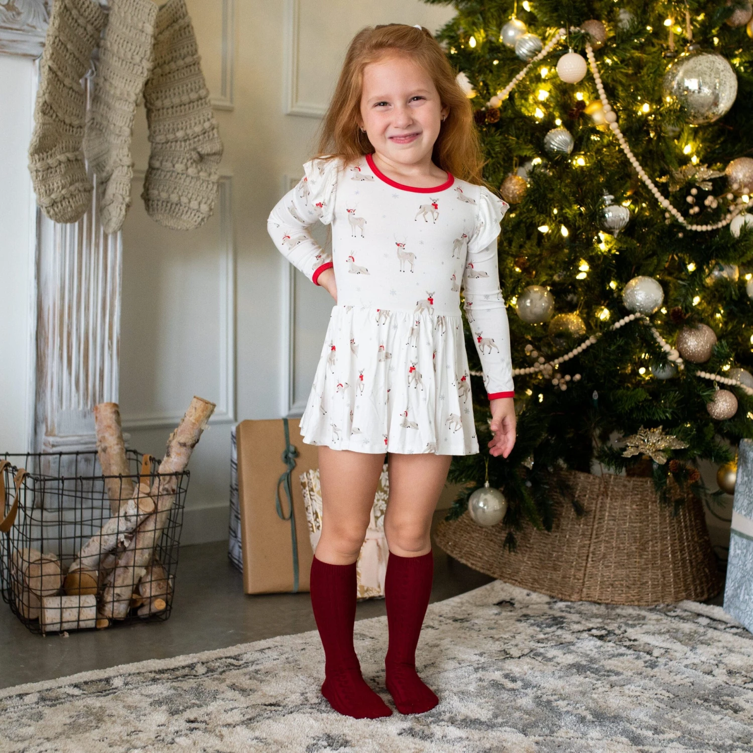 Long Sleeve Twirl Bodysuit Dress In Cloud Deer 2 Long Sleeve Twirl Bodysuit Dress In Cloud Deer - Image 2