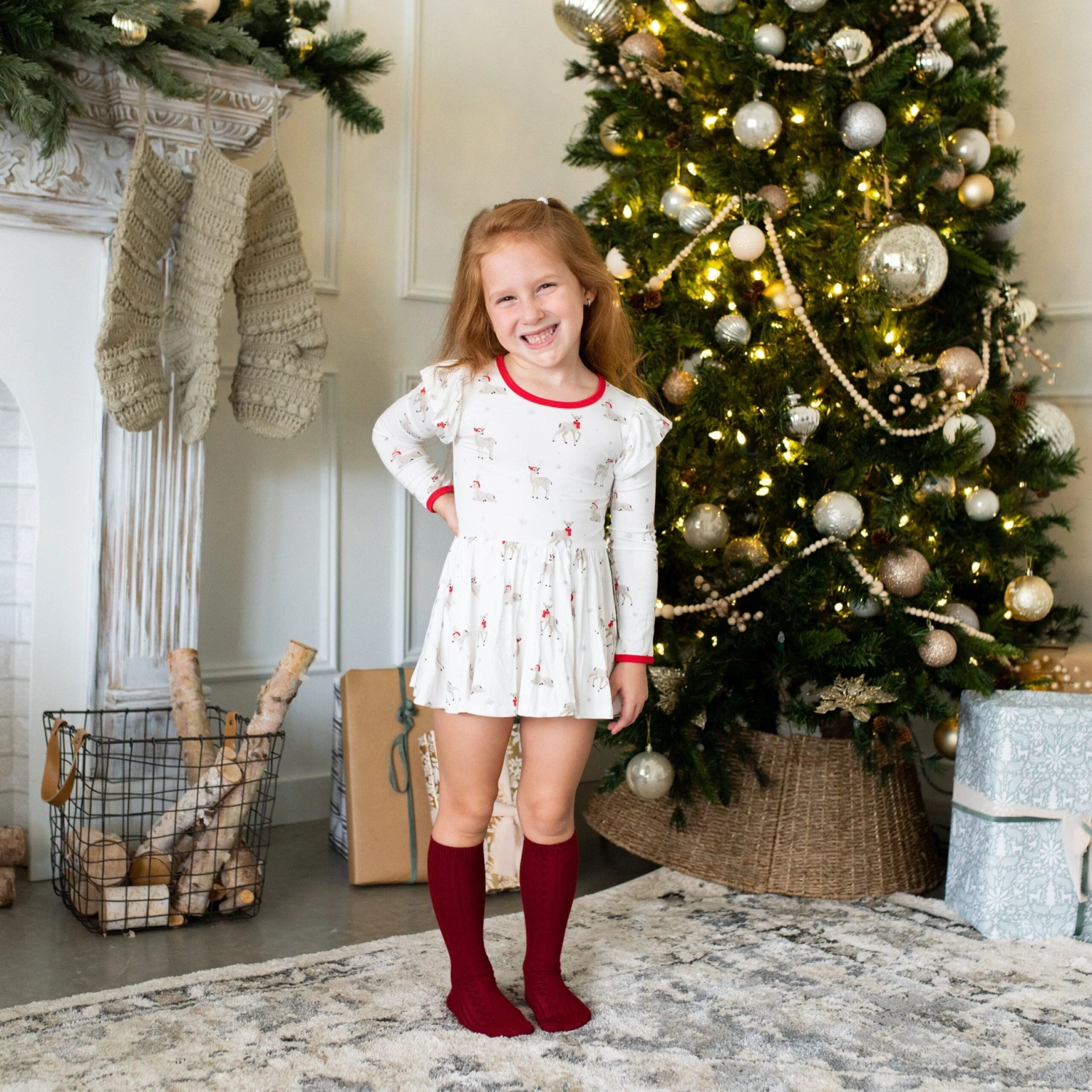 Long Sleeve Twirl Bodysuit Dress In Cloud Deer 4 Long Sleeve Twirl Bodysuit Dress In Cloud Deer - Image 4