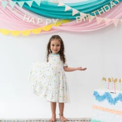 Short Sleeve Tiered Dress In Cloud Party