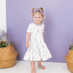 Short Sleeve Tiered Dress In Lavender