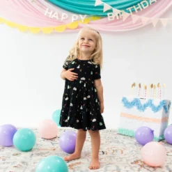 Short Sleeve Tiered Dress In Midnight Party