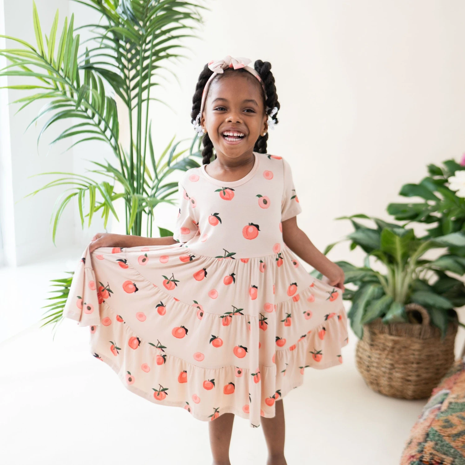 Short Sleeve Tiered Dress In Peach 1 Short Sleeve Tiered Dress In Peach