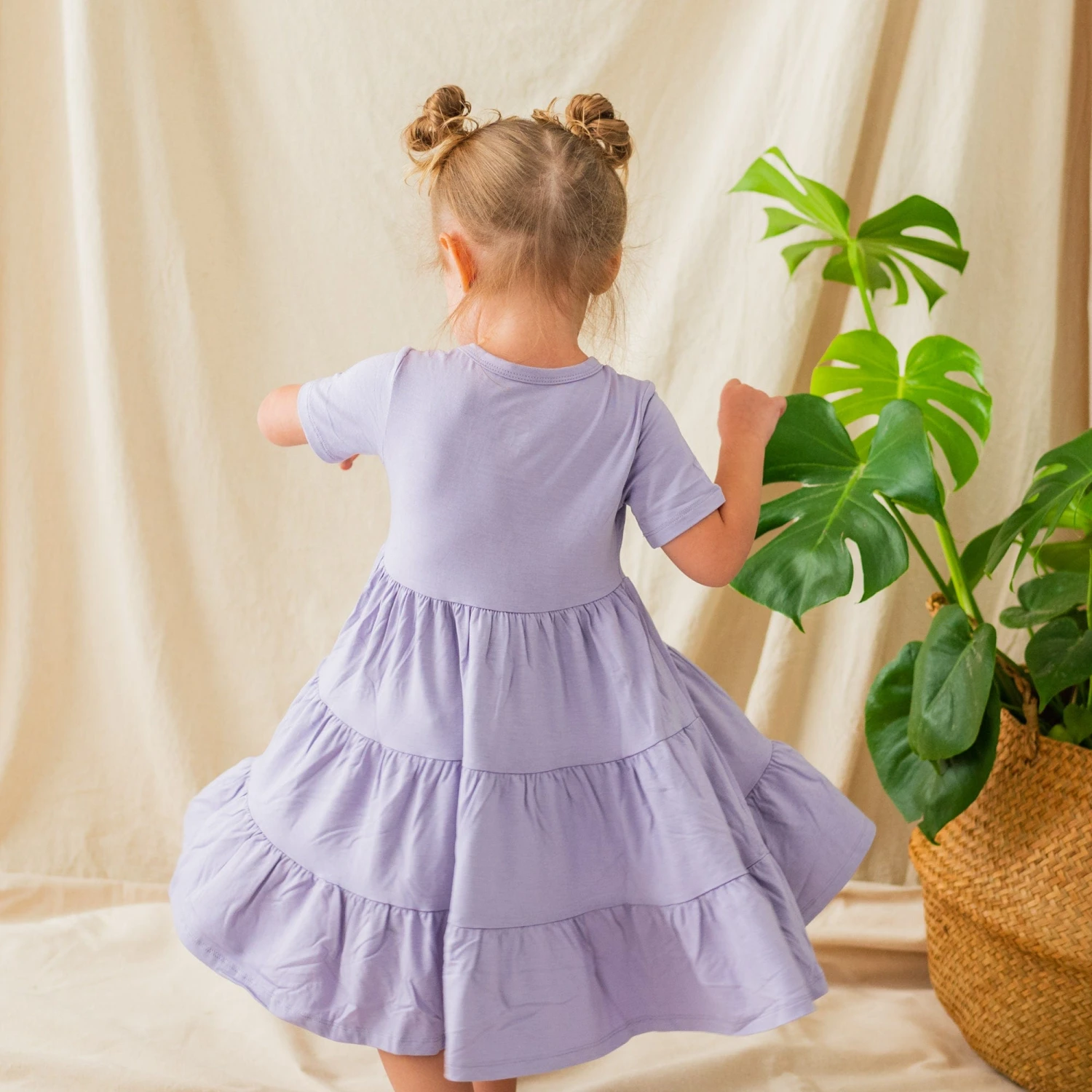 Short Sleeve Tiered Dress In Taro 3 Short Sleeve Tiered Dress In Taro - Image 3