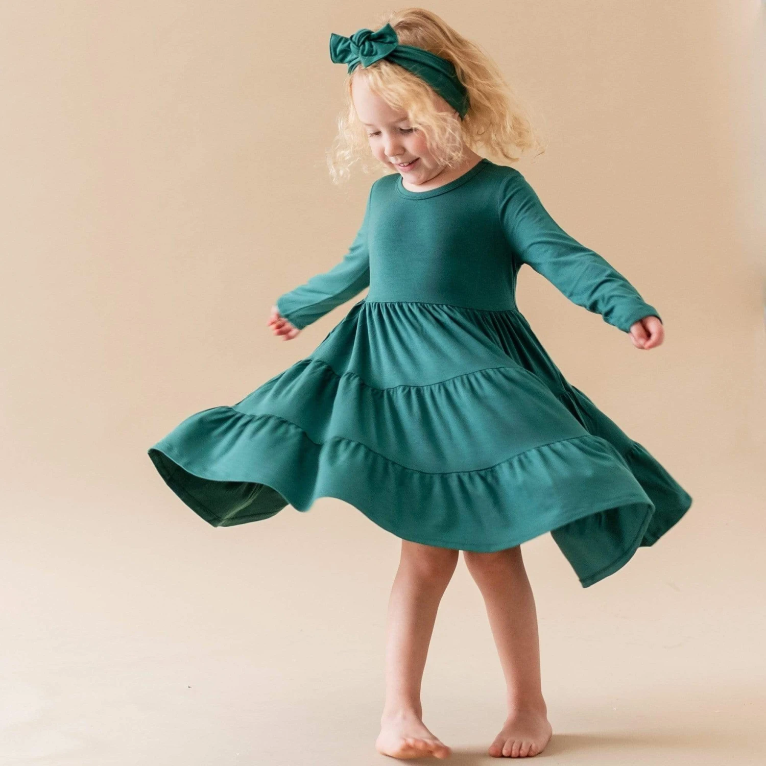 Long Sleeve Tiered Dress In Emerald 1 Long Sleeve Tiered Dress In Emerald