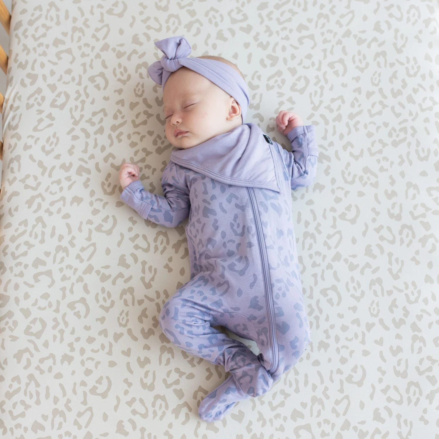 Zippered Footie In Taro Leopard 2 Zippered Footie In Taro Leopard - Image 2