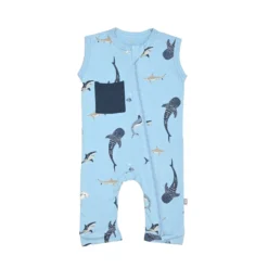 Zippered Sleeveless Romper In Stream Shark